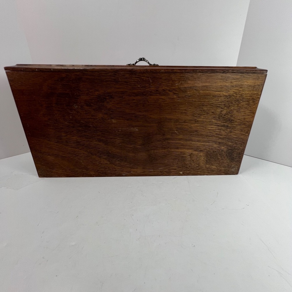 Vintage wood valet jewelry box with drawer ornate handle sunken depressions top - Picture 9 of 13